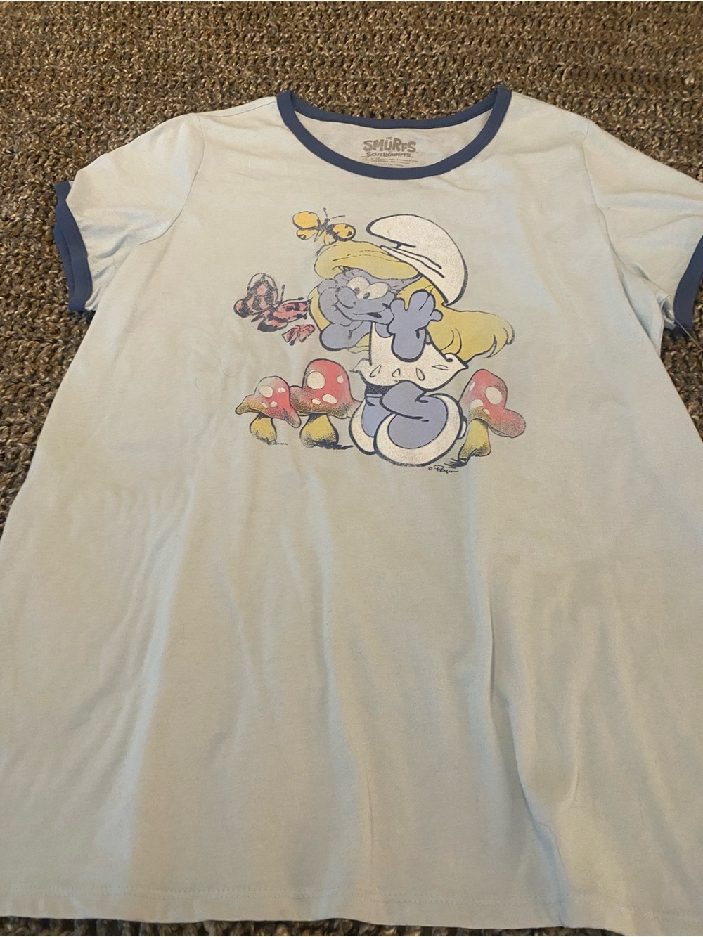 Smurfs Graphic Short Sleeve Ringer Tee - Light Blue